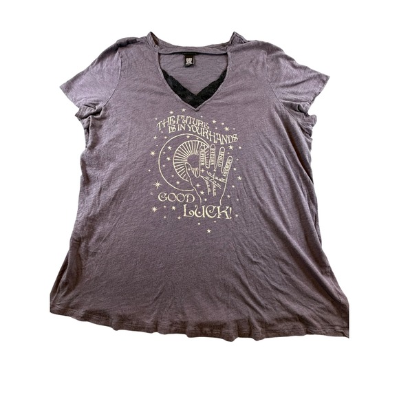 torrid Tops - Torrid Palmistry Graphic Tee Purple Lace V-Neck Choker Top Plus Size 3 3X